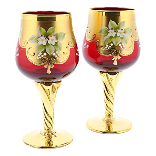 Murano Glass Wine Glasses Set - 24K Gold Leaf
