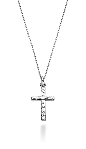 Italian Hammered Cross Pendant Necklace in Silver or Gold