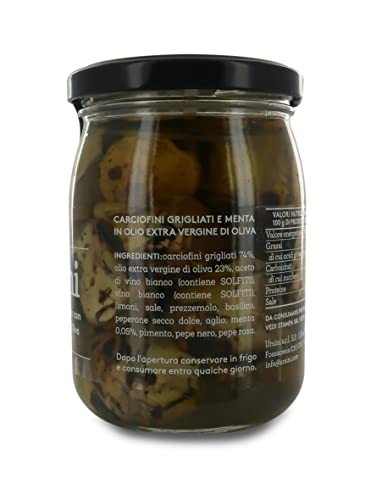 Artichokes in Oil, Hand-Grilled Artichoke Hearts Flavoured with Mint, in Extra Virgin Olive Oil - 260g