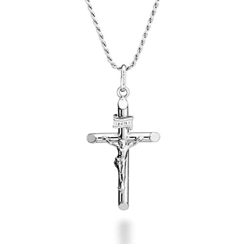 Miabella Rhodium Plated 925 Crucifix Necklace, Made in Italy