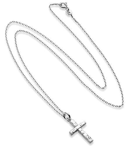 Italian Hammered Cross Pendant Necklace in Silver or Gold