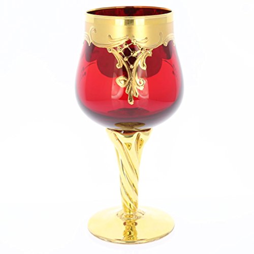 Murano Glass Wine Glasses Set - 24K Gold Leaf
