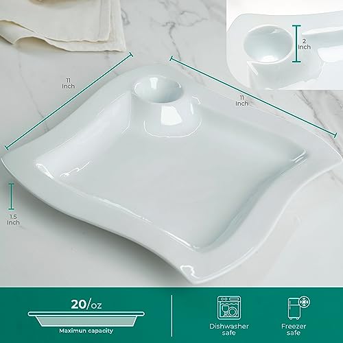 Elegant 12-inch Italian Porcelain Plates with Sauce Compartment