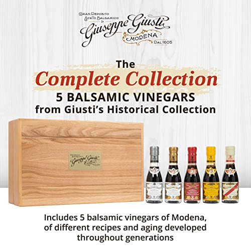 Giuseppe Giusti Historical Collection of 5 Italian Balsamic Vinegars with Wood Gift Box Made in Modena, Italy - Award-Winning, Aged, Gourmet Vinegar - 100 ml Bottles