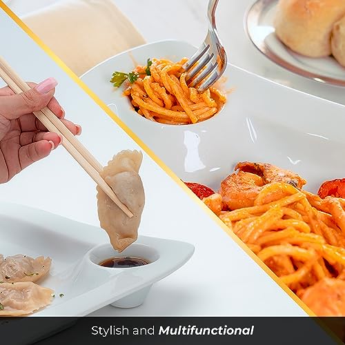 Elegant 12-inch Italian Porcelain Plates with Sauce Compartment