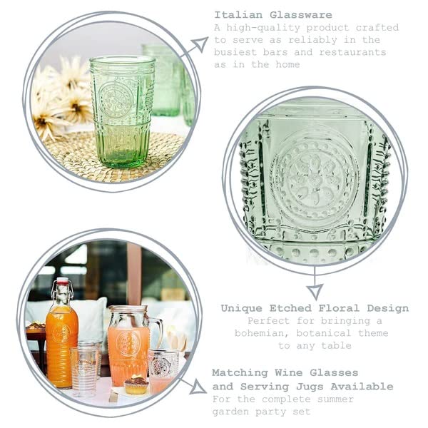 Bormioli Rocco 4 Romantic Tumbler Glasses, Pastel Green