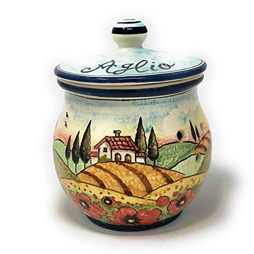 Italian hand-painted ceramic garlic jar holder by Parrini