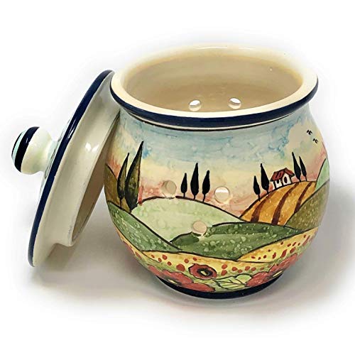 Italian hand-painted ceramic garlic jar holder by Parrini