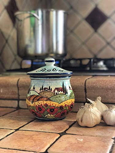 Italian hand-painted ceramic garlic jar holder by Parrini