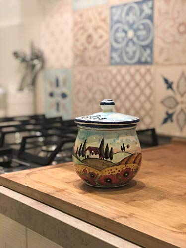 Italian hand-painted ceramic garlic jar holder by Parrini