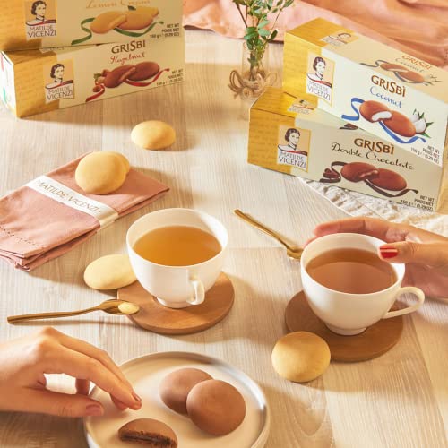 Grisbi Lemon Cream by Matilde Vicenzi | Lemon Filled Vanilla Patisserie Pastry Cookie| Kosher, Dairy | Made in Italy | 5.29oz (150g) Box, 4-Pack
