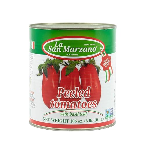 Large Can, La San Marzano Peeled Plum Tomatoes in Puree with Basil Leaf, 106 oz (#10 Can), Premium Quality, 100% Product of Italy, Authentic Italian Flavor