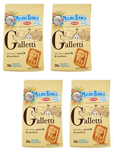 Mulino Bianco: "Galletti" shortbread with sugar granules - 12.3 Oz (350g) Pack of 4[ Italian Import ]