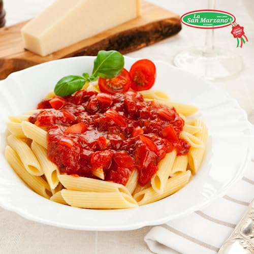 Large Can, La San Marzano Peeled Plum Tomatoes in Puree with Basil Leaf, 106 oz (#10 Can), Premium Quality, 100% Product of Italy, Authentic Italian Flavor