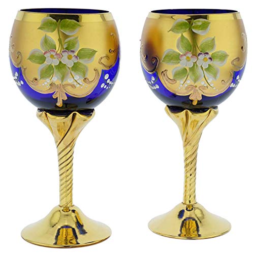 Murano Glass Wine Glasses Set with 24K Gold Leaf