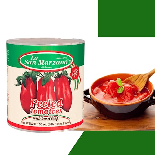 Large Can, La San Marzano Peeled Plum Tomatoes in Puree with Basil Leaf, 106 oz (#10 Can), Premium Quality, 100% Product of Italy, Authentic Italian Flavor