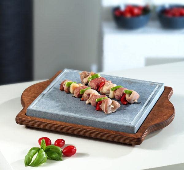 Bisetti Square Cooking Stone, Walnut Finish, 7.9" Grey