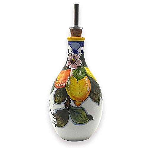Tuscany Hand-Painted Italian Ceramic Olive Oil Dispenser Bottle