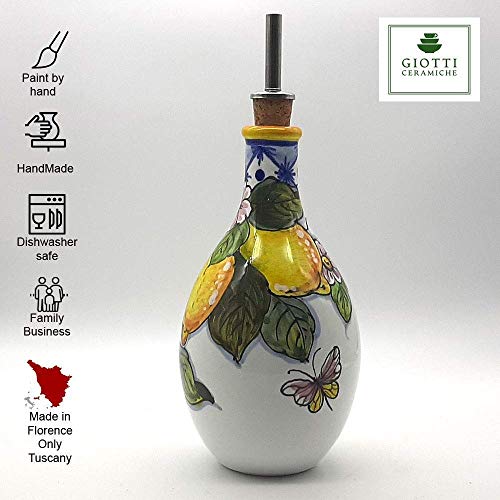 Tuscany Hand-Painted Italian Ceramic Olive Oil Dispenser Bottle