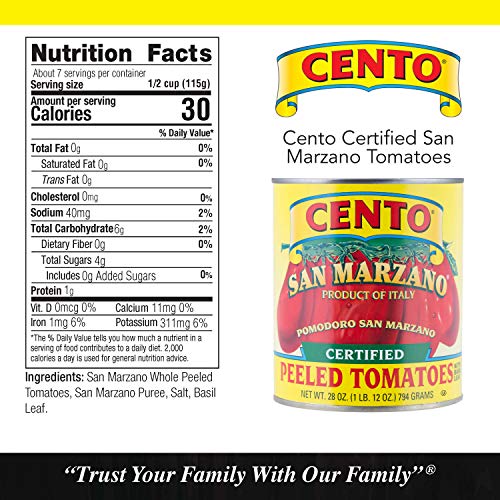 Cento Certified San Marzano Whole Peeled Plum Tomatoes, 28 Ounce , Pack Of 6