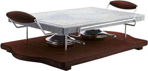 Bisetti Cooking Stone with Wooden Base and Two Burners