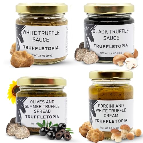 Truffletopia | Truffle Sauce Quartet | Real Italian Truffles | Best for Gourmet Pasta or Pizza Sauce | Gift Set | For Cooking and Baking | Gluten Free, Non-GMO, No MSG | 4 Sauces