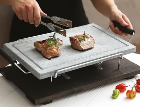 Bisetti Cooking Stone with Wooden Base and Two Burners