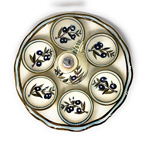 Italian Hand Painted Ceramic Serving Set Tray Olive Decorated