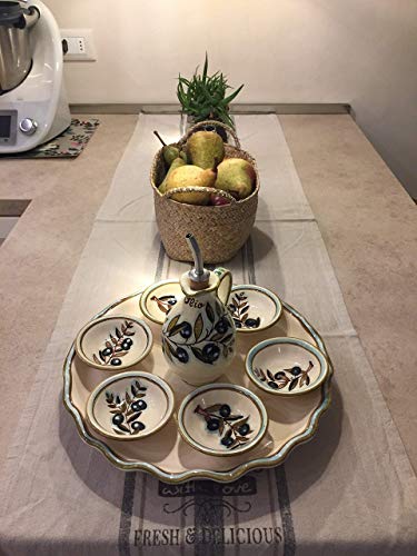 Italian Hand Painted Ceramic Serving Set Tray Olive Decorated