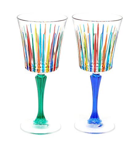 Hand Painted Italian Crystal Wine Glasses, 9 oz