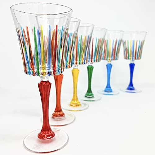 Hand Painted Italian Crystal Wine Glasses, 9 oz