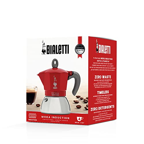 Bialetti Moka Induction, 4 Cup Espresso Maker, Red