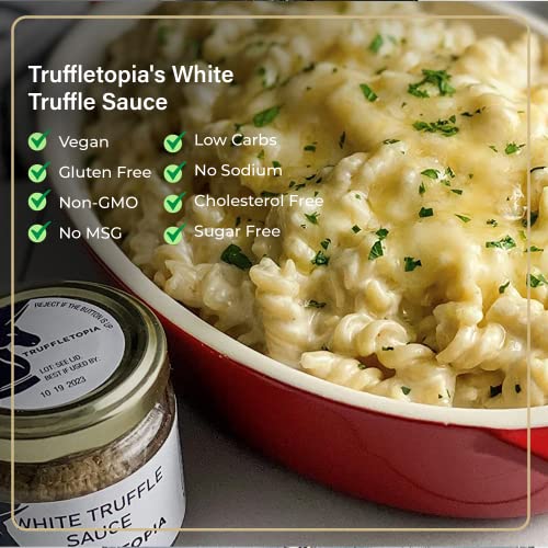Truffletopia | Black and White Truffle Sauce w/Real Italian Truffles | Gourmet Pasta or Pizza Sauce | Gluten Free Non-GMO | Gift Set Sampler | Total of 34.2 Oz (2 Jars)