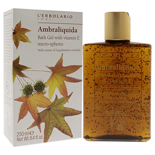 L'Erbolario - Ambraliquida - Bath Gel - Infused with Vitamin E Micro-Spheres - Toning and Protective Skin Support - Amber, Creamy Fragrance, 8.4 oz
