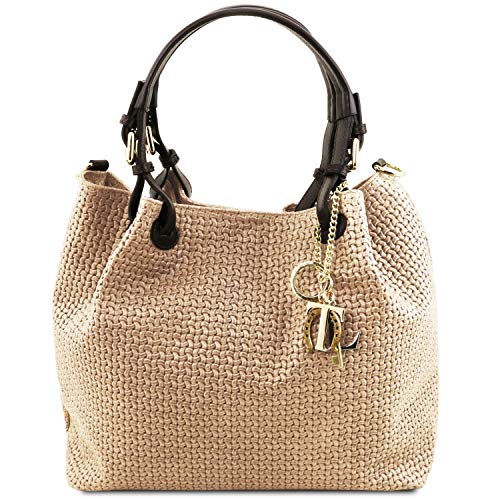 Tuscany KeyLuck Woven Leather Shopping Bag in Beige