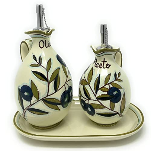 Hand-painted Tuscan Ceramic Oil and Vinegar Set