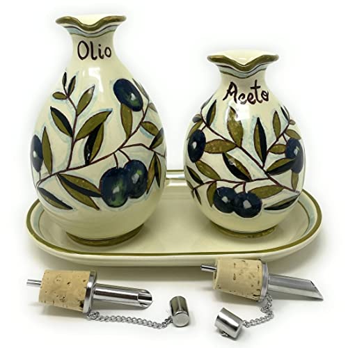 Hand-painted Tuscan Ceramic Oil and Vinegar Set