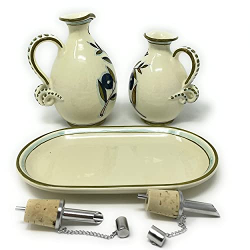 Hand-painted Tuscan Ceramic Oil and Vinegar Set