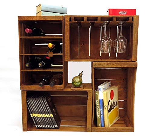 Italian rustic wood wine bar with vintage crates
