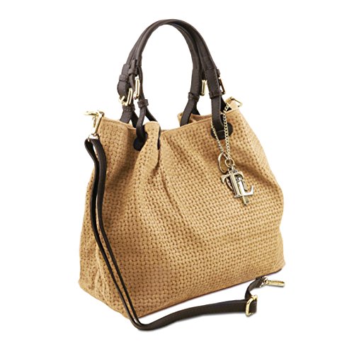 Tuscany KeyLuck Woven Leather Shopping Bag in Beige
