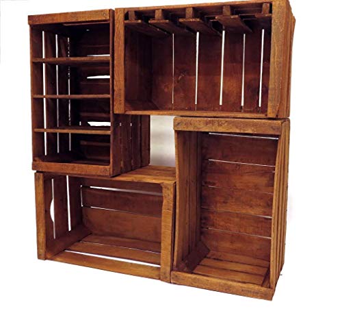 Italian rustic wood wine bar with vintage crates