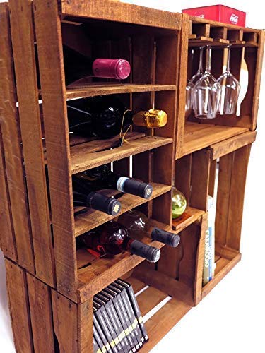 Italian rustic wood wine bar with vintage crates