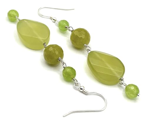 Italian Made Olive Green Jade and Quartz Earrings