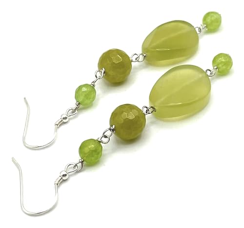 Italian Made Olive Green Jade and Quartz Earrings