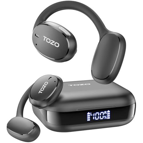 TOZO OpenEgo True Wireless Open Ear Headphone,5.3 Bluetooth Sport Earbuds with Earhooks for Long Time Playback with Digital Display, Dual Mic Clear Call Sweat-Proof for Running Workout