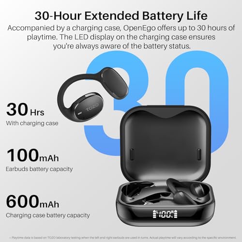 TOZO OpenEgo True Wireless Open Ear Headphone,5.3 Bluetooth Sport Earbuds with Earhooks for Long Time Playback with Digital Display, Dual Mic Clear Call Sweat-Proof for Running Workout