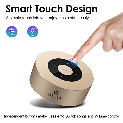 XLEADER [Smart Touch Wireless Speaker SoundAngel A8 (3rd Gen) 5W Small Bluetooth Speaker with Portable Waterproof Case 15H Mic TF Card AUX, Premium Electronic Christmas Xmas Gifts Champagne Gold