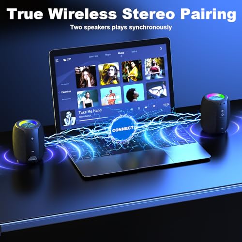 Bobtot Bluetooth Speaker Wireless Portable Speaker with Loud Stereo Sound RGB Lights, 25H Playtime, Dual Pairing Small Wireless Speakers for PC/Computer