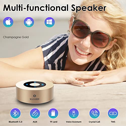 XLEADER [Smart Touch Wireless Speaker SoundAngel A8 (3rd Gen) 5W Small Bluetooth Speaker with Portable Waterproof Case 15H Mic TF Card AUX, Premium Electronic Christmas Xmas Gifts Champagne Gold