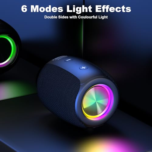 Bobtot Bluetooth Speaker Wireless Portable Speaker with Loud Stereo Sound RGB Lights, 25H Playtime, Dual Pairing Small Wireless Speakers for PC/Computer